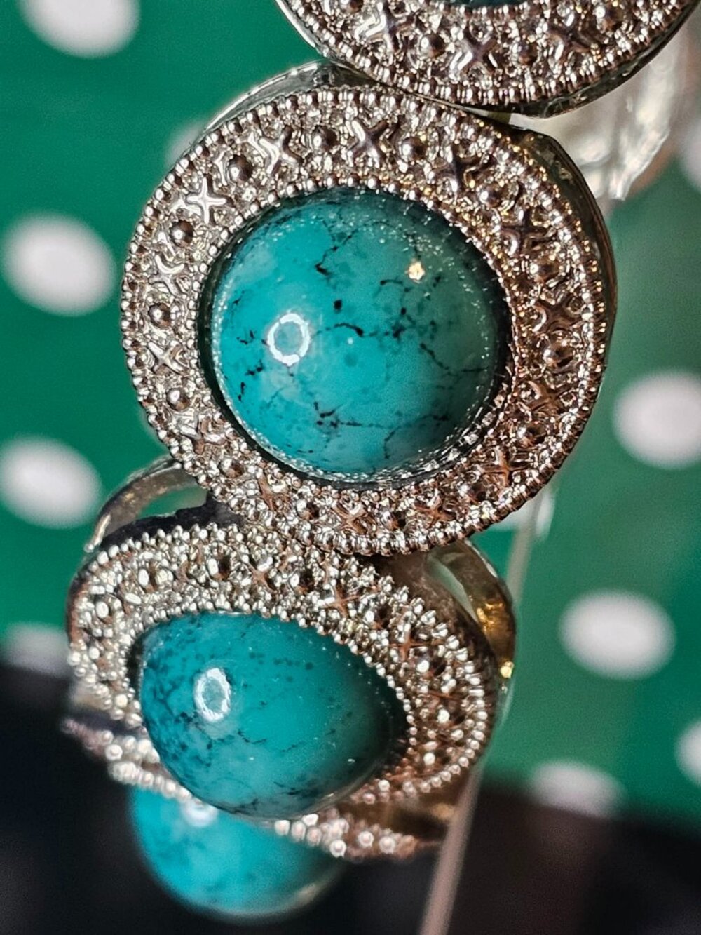 Vintage Style Bracelet w/ Round Turquoise & Rhinestones